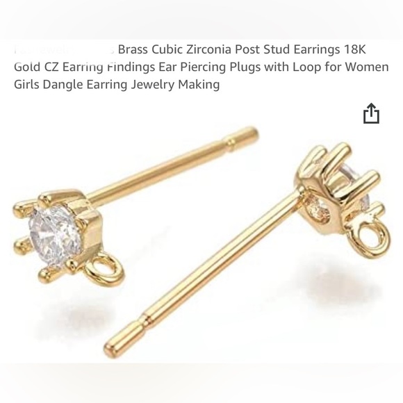 Cubic Zirconia Stud Post Earrings with Gold Plated Pendant and Rhinestones - Picture 13 of 14